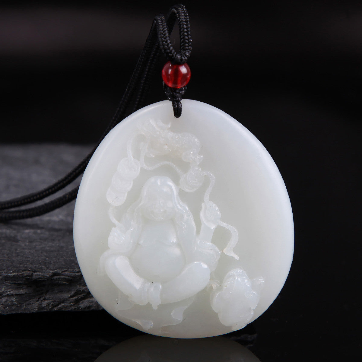 White Hetian Jade Pendant, Fine Carved Pixiu & Guanyin Pendant, Greasy Glossy High White Jade