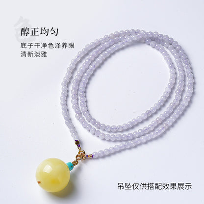 DIY Violet Jadeite Necklace, Hand Braided Cord Sweater Chain Pendant Rope