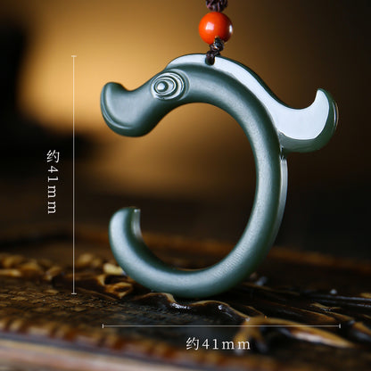 Fortune Dragon Hetian Jade Pendant, Fine-grain Cyan Jade Men's Zodiac Dragon Pendant