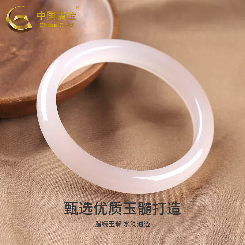 Women's Chalcedony Bangle, Elegant Jade Bracelet, Valentine's Day Gift for Girlfriend & Wife