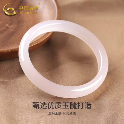 Women's Chalcedony Bangle, Elegant Jade Bracelet, Valentine's Day Gift for Girlfriend & Wife