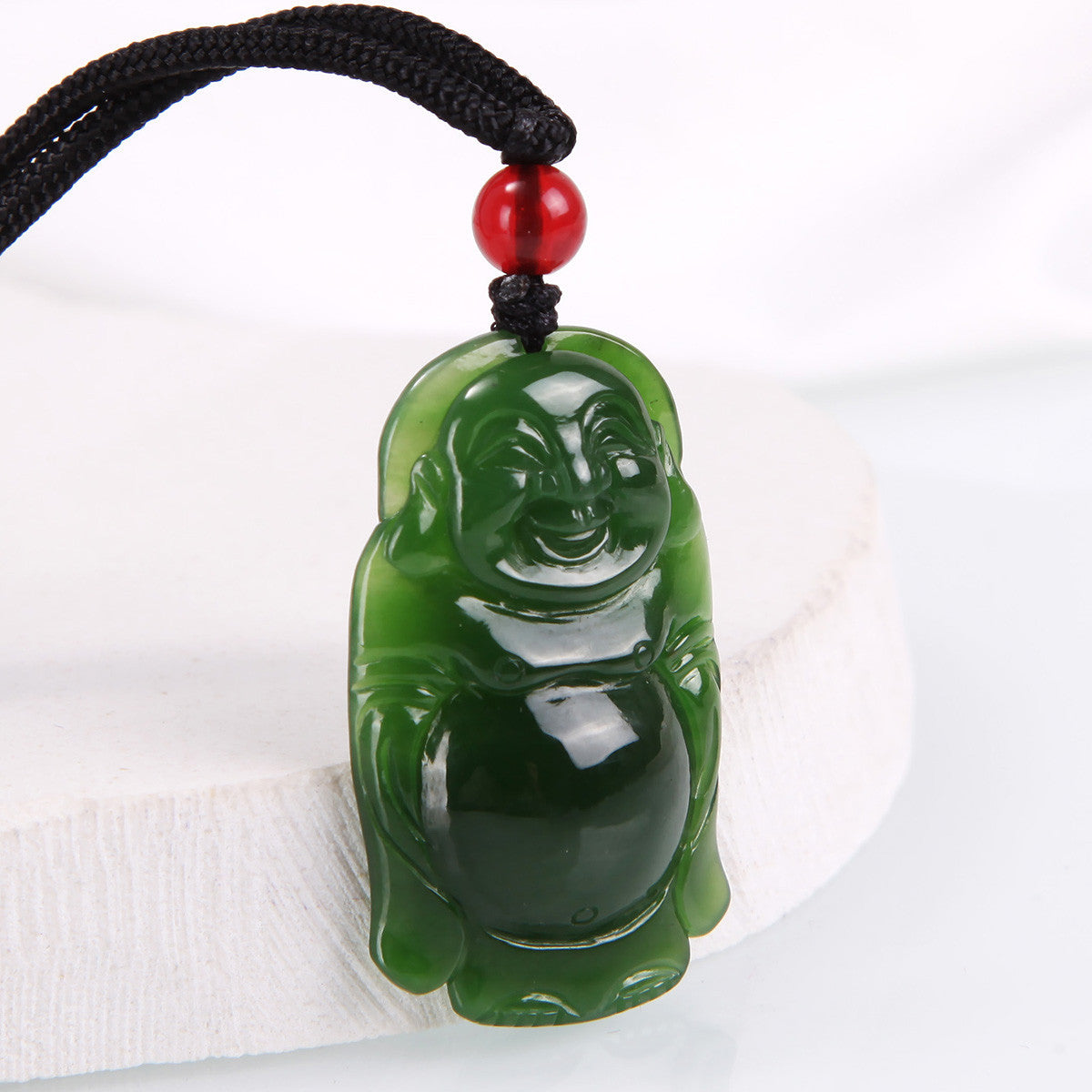 Natural Hetian Jasper Buddha Pendant, Vivid Green Jade Pendant & Round Buckle, Unisex Jade Jewelry