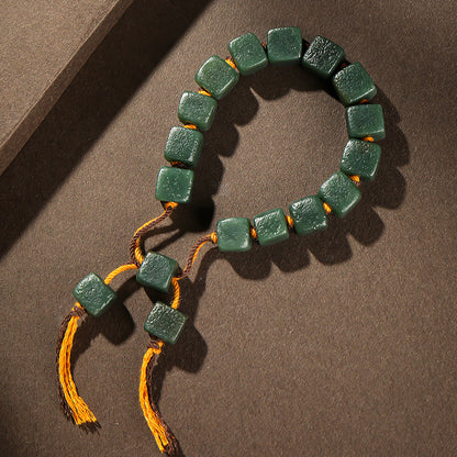 Dark Green Hetian Jade Bracelet for Men, Jade Beads with Brand Hand Rope, Holiday Gift