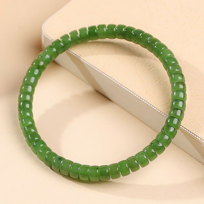 Pale Cyan Hetian Jade Bracelet, Straight-cut Tablet Bead Bangle for Women, Festival Gift