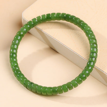 Pale Cyan Hetian Jade Bracelet, Straight-cut Tablet Bead Bangle for Women, Festival Gift