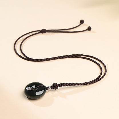 Oily Hetian Dark Green Jade Safety Buckle Pendant, Unisex Peace Jade Charm