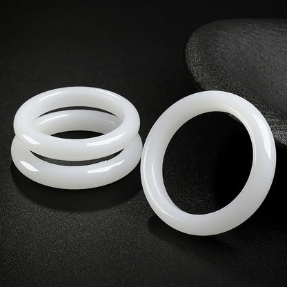 Women's Hetian White Jade Peace Bangle, Glossy & Delicate Jade Bracelet, Elegant Luxury Ornament, Gift for Girlfriend & Mom
