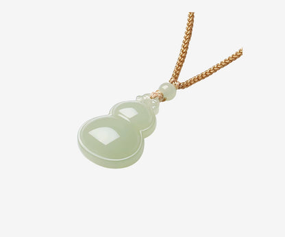 Hetian Jade Pendant for Women, Green Jade Gourd Necklace with Braided Cord, Collectible with Certificate, New Year Gift for Girlfriend