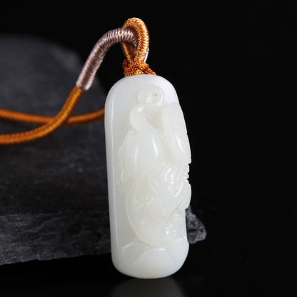 White Hetian Jade Pendant, Fine Carved Pixiu & Guanyin Pendant, Greasy Glossy High White Jade