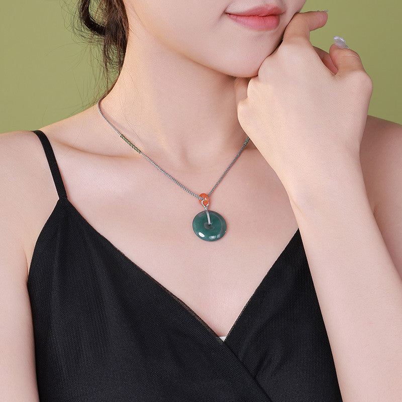 Women's Blue Water Jadeite Peace Buckle Pendant