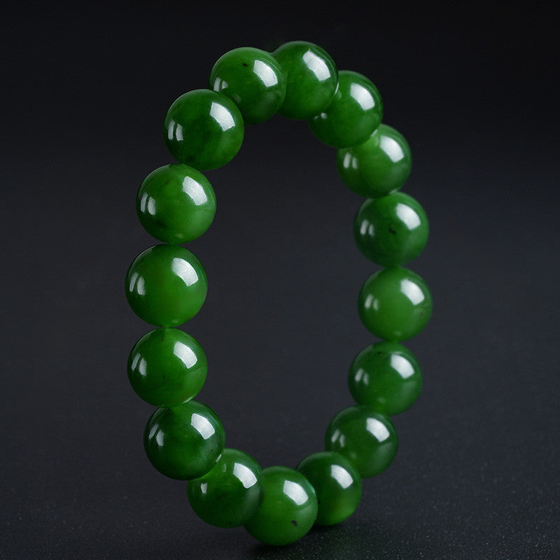High-quality Hetian Jasper Bracelet, Slight Black Spinach Green Round Beads Jade Bangle, Festival Gift