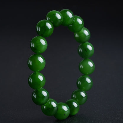 High-quality Hetian Jasper Bracelet, Slight Black Spinach Green Round Beads Jade Bangle, Festival Gift