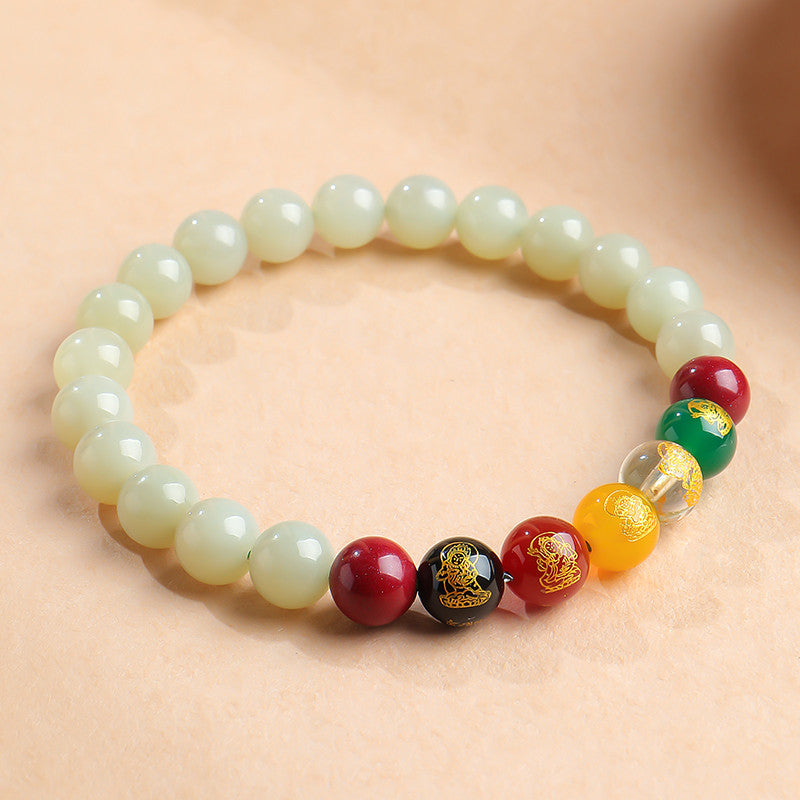 Unisex Hetian Jade Pixiu & Five-way God of Wealth Bracelet