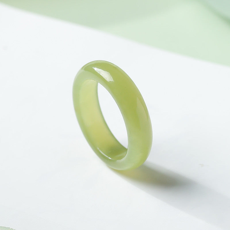 Icy Translucent Hetian Yellow Jade Peace Ring, Plain Band Jewelry, Festival Gift