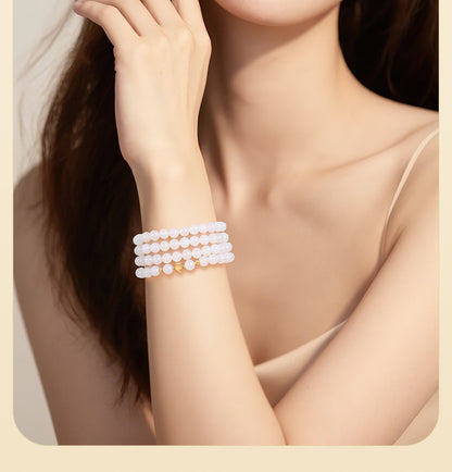 White Hetian Jade Necklace, Elegant Chinese Style Beaded Chain for Women, Dual-use Sweater Chain & Neck Ornament