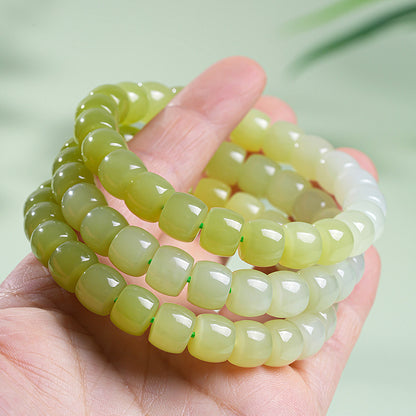Tender Willow Buds | Hetian Yellow Jade Gradient Straight-Cut Bead Single-loop Bracelet, Festival Gift