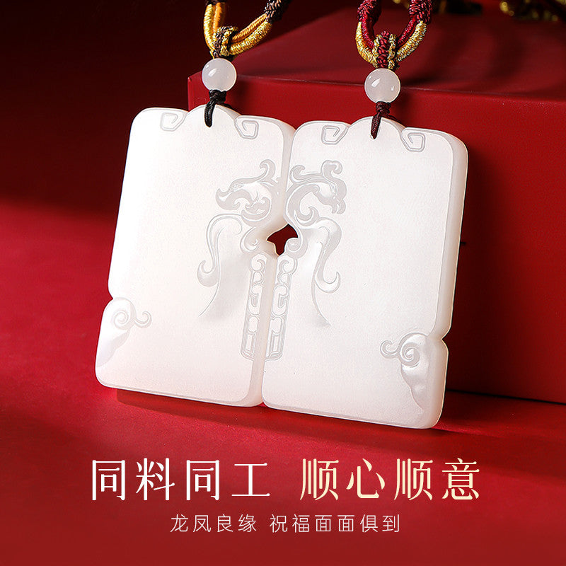 Harmony of Lute & Zither | Hetian Jade Dragon & Phoenix Couple Pendants, Valentine's Day Gift