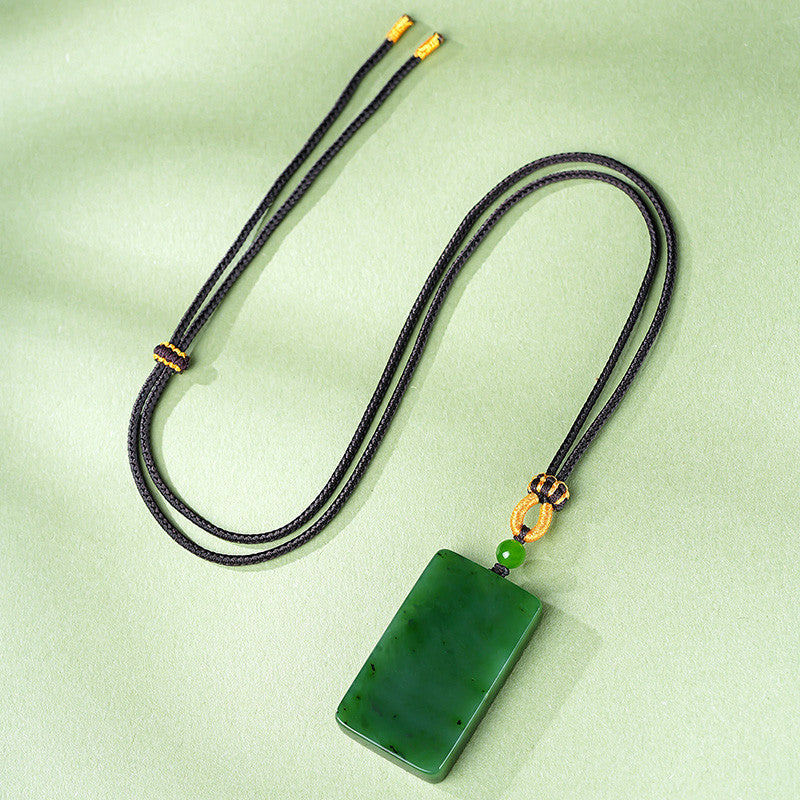 Hetian Spinach Green Jasper Plain Pendant, Peace Plaque, Festival Gift