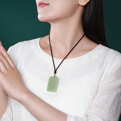 Pale Cyan Hetian Jade Enlightenment Plaque, Flower Blooms to See Buddha Jade Pendant