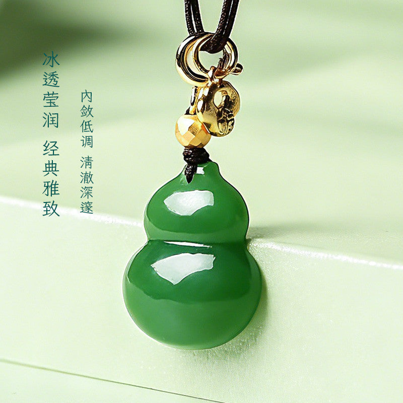 Hetian Bright Green Jasper Gourd Pendant, Fortune & Blessing Charm, Festival Gift