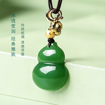 Hetian Bright Green Jasper Gourd Pendant, Fortune & Blessing Charm, Festival Gift