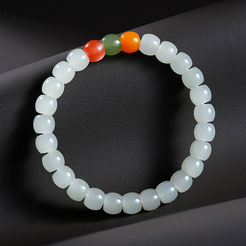 High-quality Warm White Hetian Jade Straight-cut Mixed Gem Single-row Bracelet