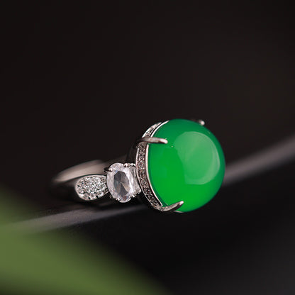 Natural Chalcedony 【Moonlight Glow】Oval Cabochon Ring, Niche Design Elegant Finger Ring, Minimalist Daily Wear
