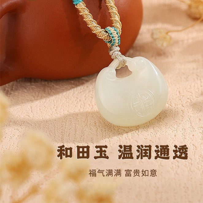 Hetian Jade Peace & Longevity Lock Pendant, Ruyi Lock New Chinese Style Jade Necklace, Fortune Bag Jade Plaque, Gift with Certificate & Collectible Value