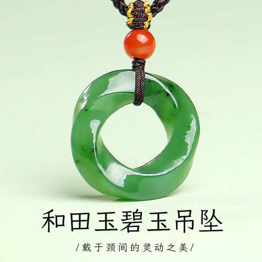 Unisex Hetian Jasper Mobius Ring Rotatable Peace Buckle Pendant, Festival Gift
