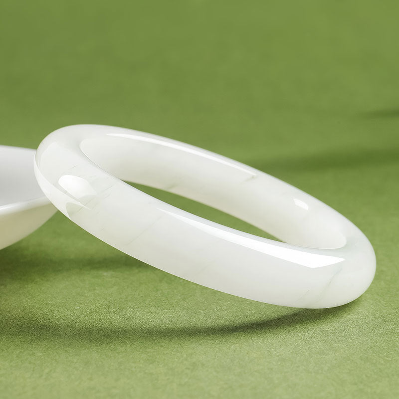 Tianshan Green Wide Bangle, Icy Translucent Floating Pattern Quartzite Jade Bracelet