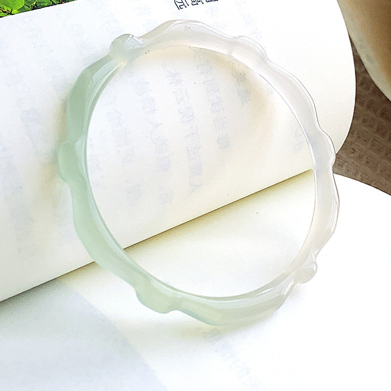 Half-mountain & Half-water Translucent Chalcedony Bangle, Gift for Girlfriend & Mother