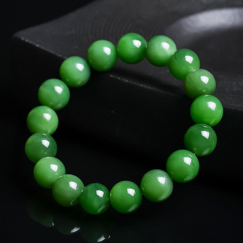 Unisex Hetian Jasper Round Bead Bracelet, Spotless Pure Jasper Bangle
