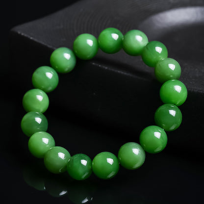 Unisex Hetian Jasper Round Bead Bracelet, Spotless Pure Jasper Bangle