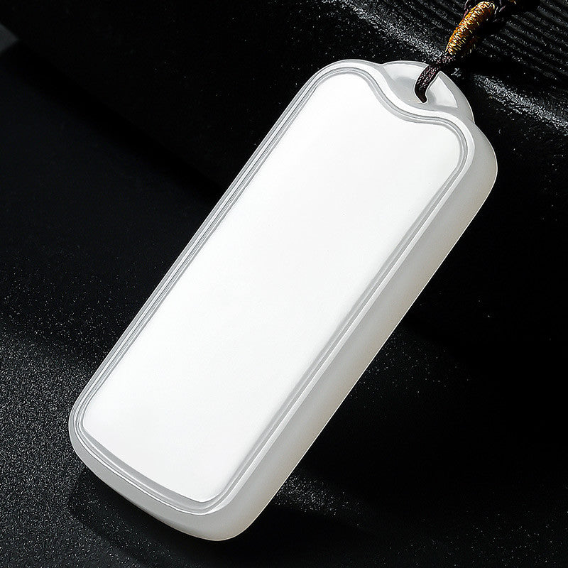 Unisex Hetian White Jade Pendant, Plain Peace Plaque Jade Charm