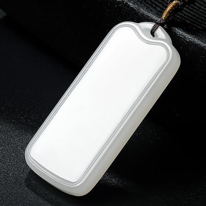 Unisex Hetian White Jade Pendant, Plain Peace Plaque Jade Charm