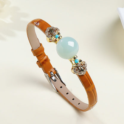 Rotatable Barrel Bead Jade Bracelet, Hetian Jade & Jadeite Wristband with Pixiu, Gift