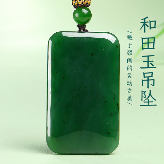 Unisex Spinach Green Hetian Jasper Plain Pendant, Festival Gift