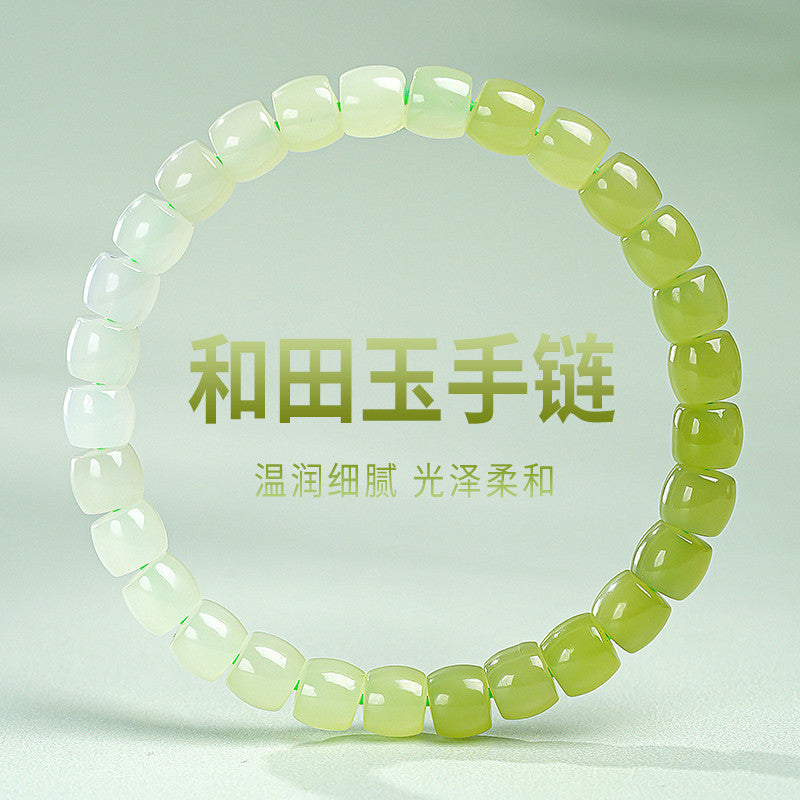 Tender Willow Buds | Hetian Yellow Jade Gradient Straight-Cut Bead Single-loop Bracelet, Festival Gift