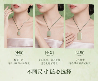 Certified Hetian Jade Ping An Wu Shi Pendant Couple Hand-Knotted Rope Necklace Collectible Jewelry Birthday Gift for Women