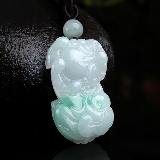 Wealth Fortune Burmese Jadeite Pixiu Pendant, Green Floating Auspicious Beast, Unisex Holiday Gift