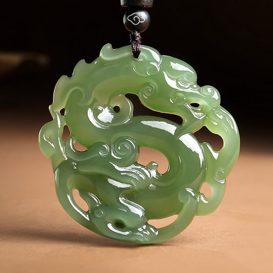 Pale Cyan Hetian Jade Zodiac Dragon Pendant, Unisex Jade Ornament
