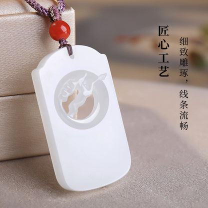Polished White Hetian Jade Elk Pendant, Couple Style Jade Ornament