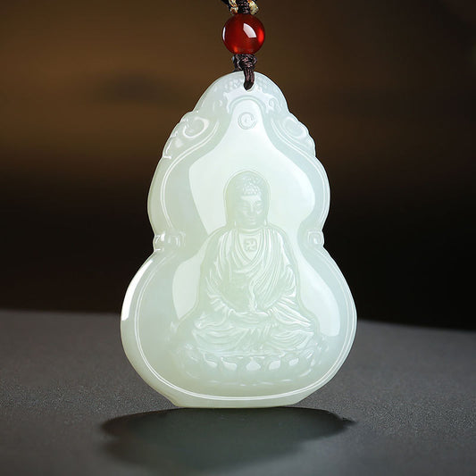 Hetian Jade Pendant, Gourd & Zodiac Patron Buddha Guanyin Charms, Unisex Jade Hanging Ornament