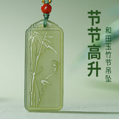 Hetian Pale Cyan Clear Water Bamboo Pendant, Rising Step by Step Plaque, Festival Gift