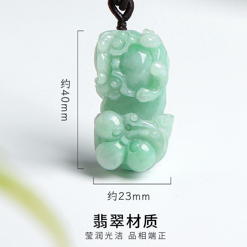 Floating Green Emerald Pixiu Pendant, Auspicious Mythical Beast Jade Charm