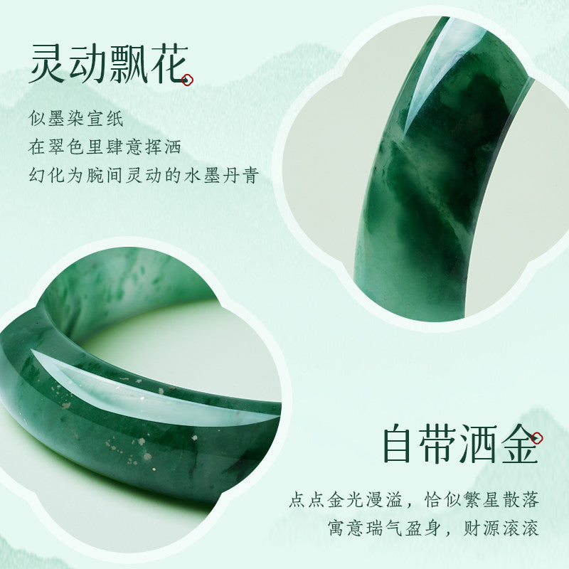 Floating Pattern African Green Jade Bangle, Multi-size Women Safety Bracelet, Gift for Mom & Elders