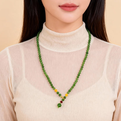 Spinach Green Hetian Jasper Round Bead Necklace, Sweater Chain, Gift for Mom