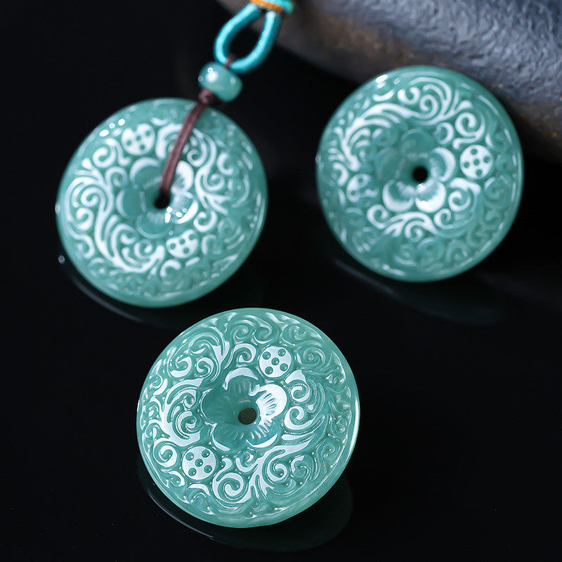 Blessing & Longevity | Blue Water Jadeite Swirl Pattern Safety Buckle Pendant, Women’s Holiday Gift