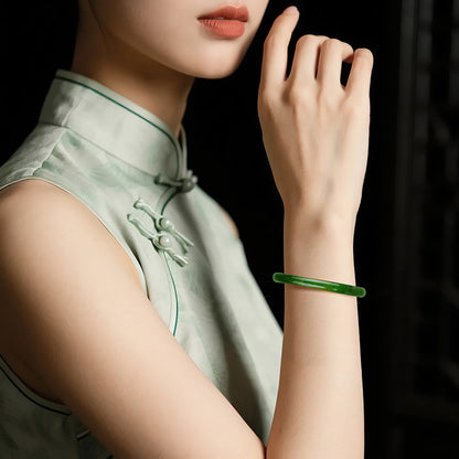Spinach Green Hetian Jasper Round Bar Bangle, Multiple Inner Diameter Sizes Available
