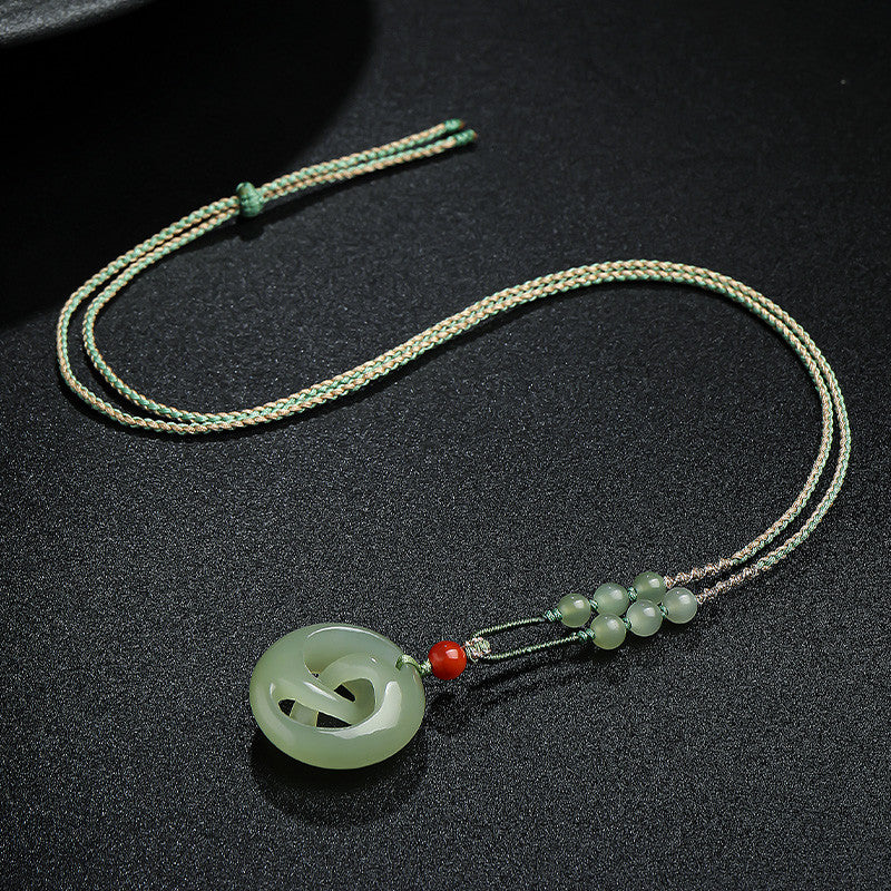 Pale Green Hetian Jade Rotatable Safety Buckle Pendant, Unisex Couple Jade Charm for Good Luck, Holiday Gift with Certificate & Collectible Value